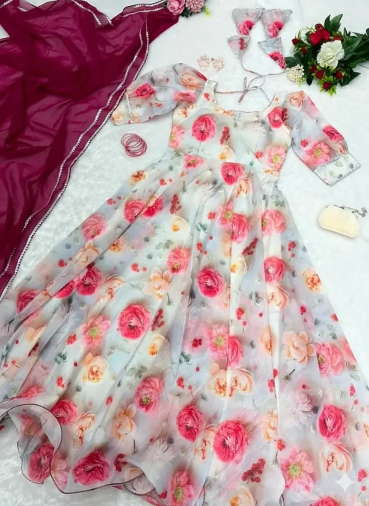 Floral Organza Gown Set