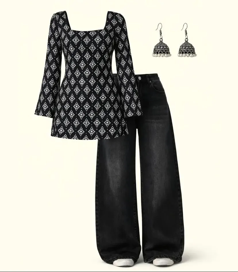 Urban Chic Black & White Printed Kurti Set