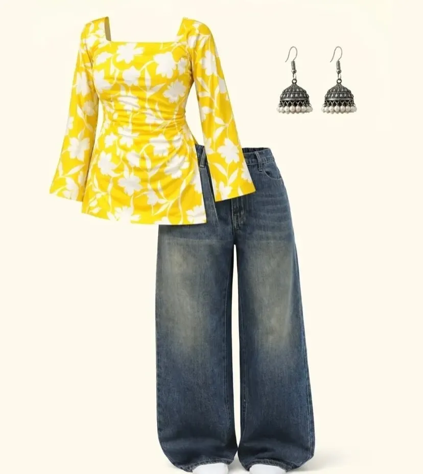 Sunshine Floral Fusion Kurti Set