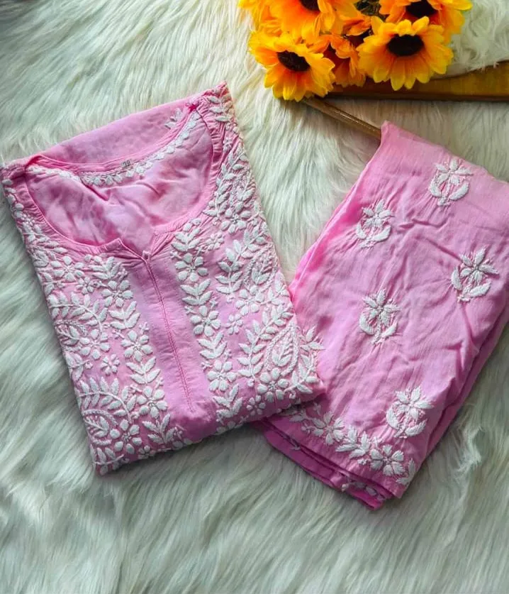 Step into Timeless Elegance with our Handcrafted Pink Lucknowi Chikankari Kurti