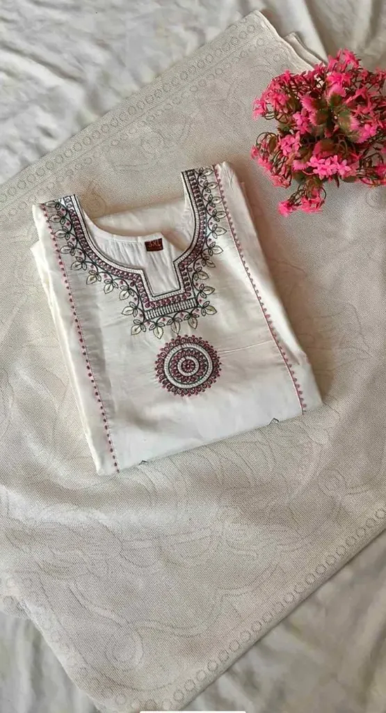 Exude Timeless Grace in our Hand-Embroidered White Mandala Kurti