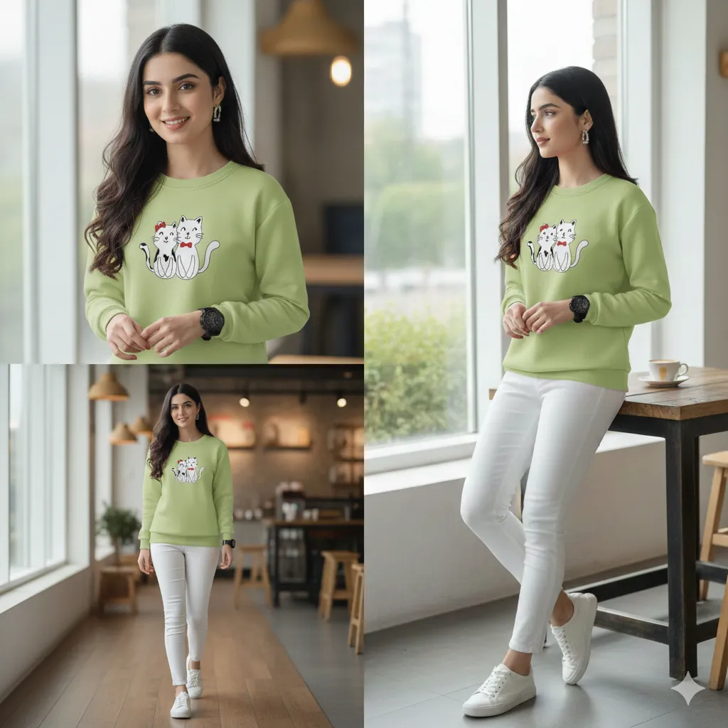 Women's Pastel Green Graphic Sweatshirt.