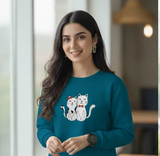 Women's Teal Blue Graphic Sweatshirt.