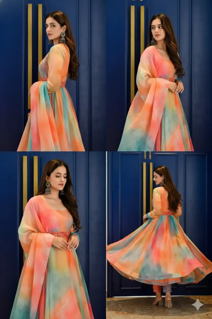 Headline: Radiant Tie-Dye Bliss – The Ultimate Festive Anarkali Gown
