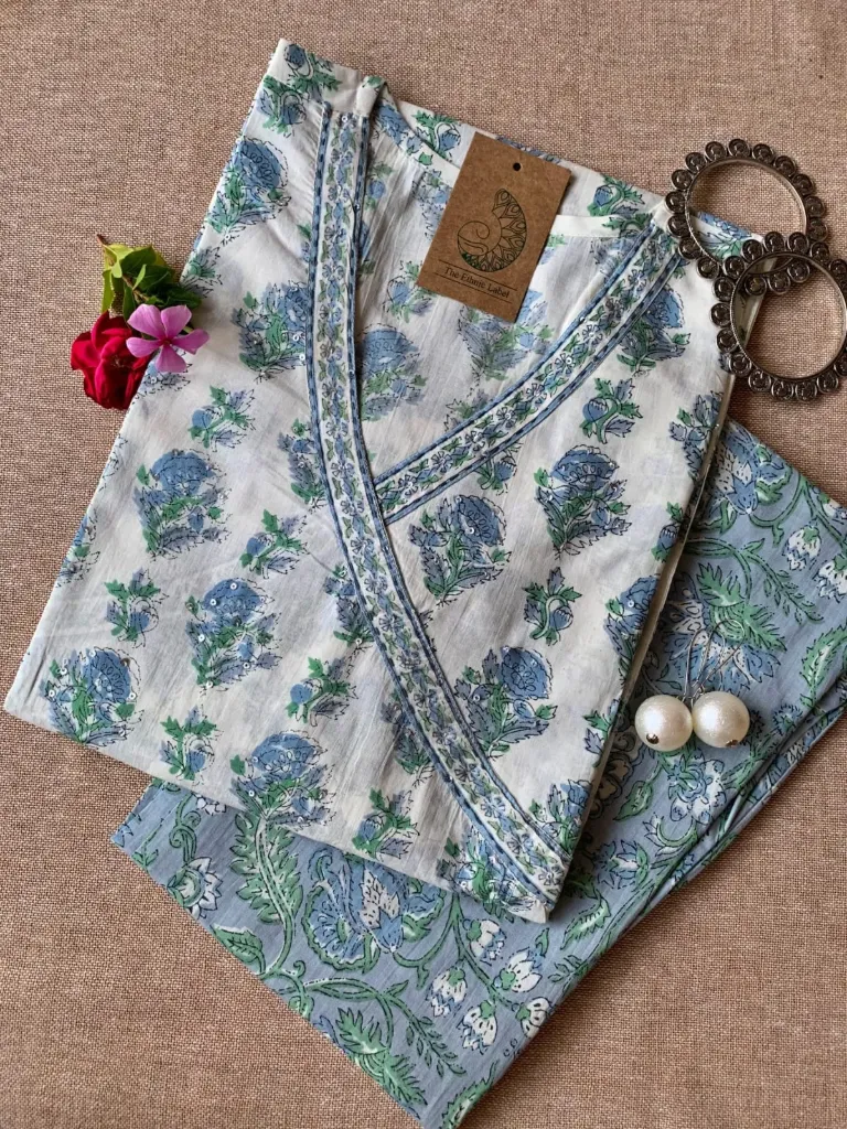 Effortless Grace: Slate Blue Hand-Block Printed 3-Piece Kurta Set