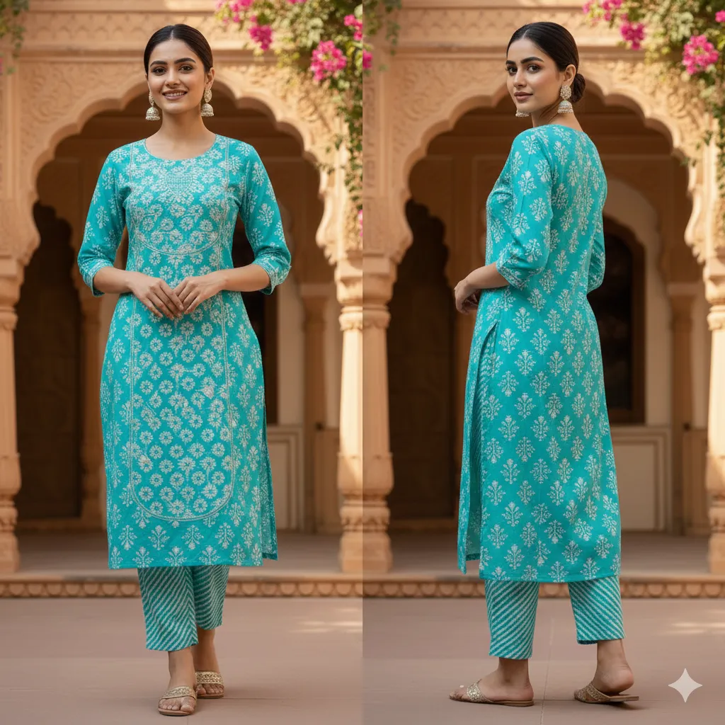 Turquoise Blue Bandhani Kurta