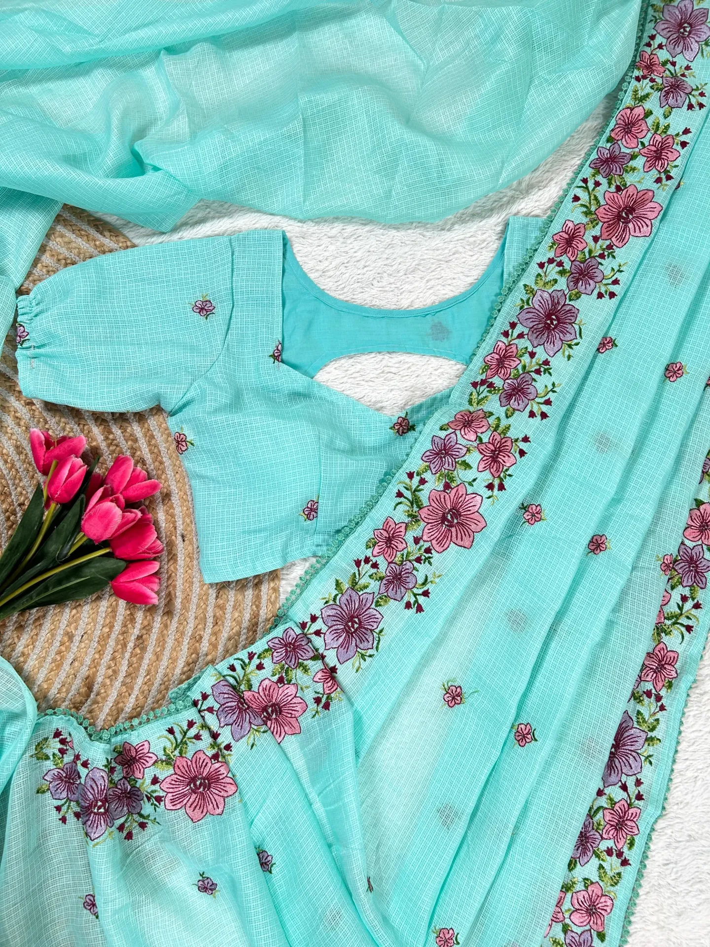 aqua-blue (sky blue) sari