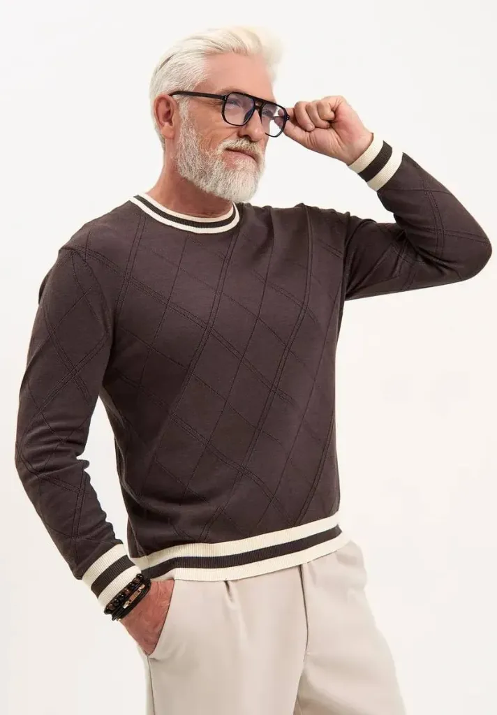 (BUY 1 GET 1 FREE) Gemini said Premium Brown Diamond-Textured Crewneck Sweater (S, Red)