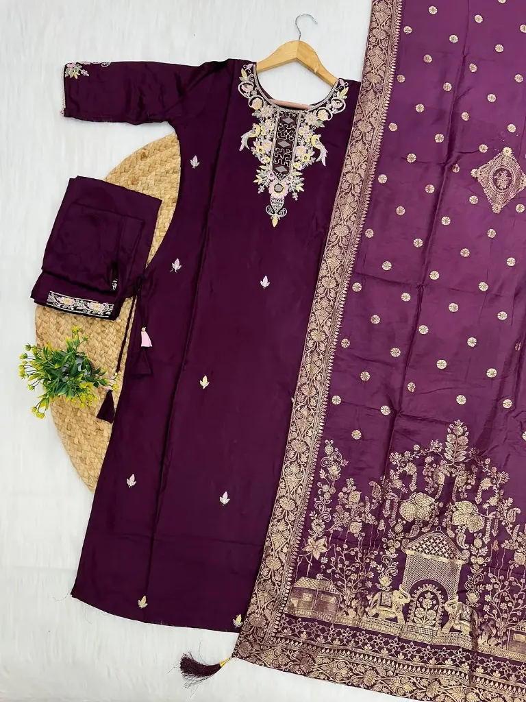 Majestic Deep Wine Embroidered Kurta Set