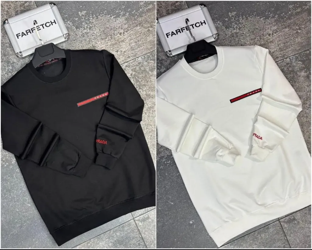 (BUY 1 GET 1 FREE) Prada Linea Rossa Men’s Long-Sleeve Cotton Sweatshirt – Red Stripe Logo Edition