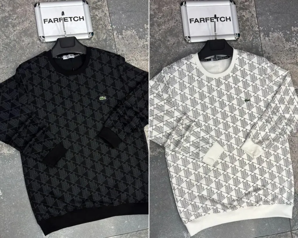 (BUY 1 GET 1 FREE) Lacoste Men’s Regular Fit Monogram Jacquard Sweatshirt – All-Over Graphic Print Edition (S, Blue)